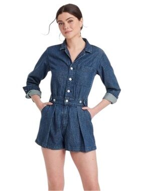 Universal Thread Denim Long Sleeve Utility Romper Size 6 NWT